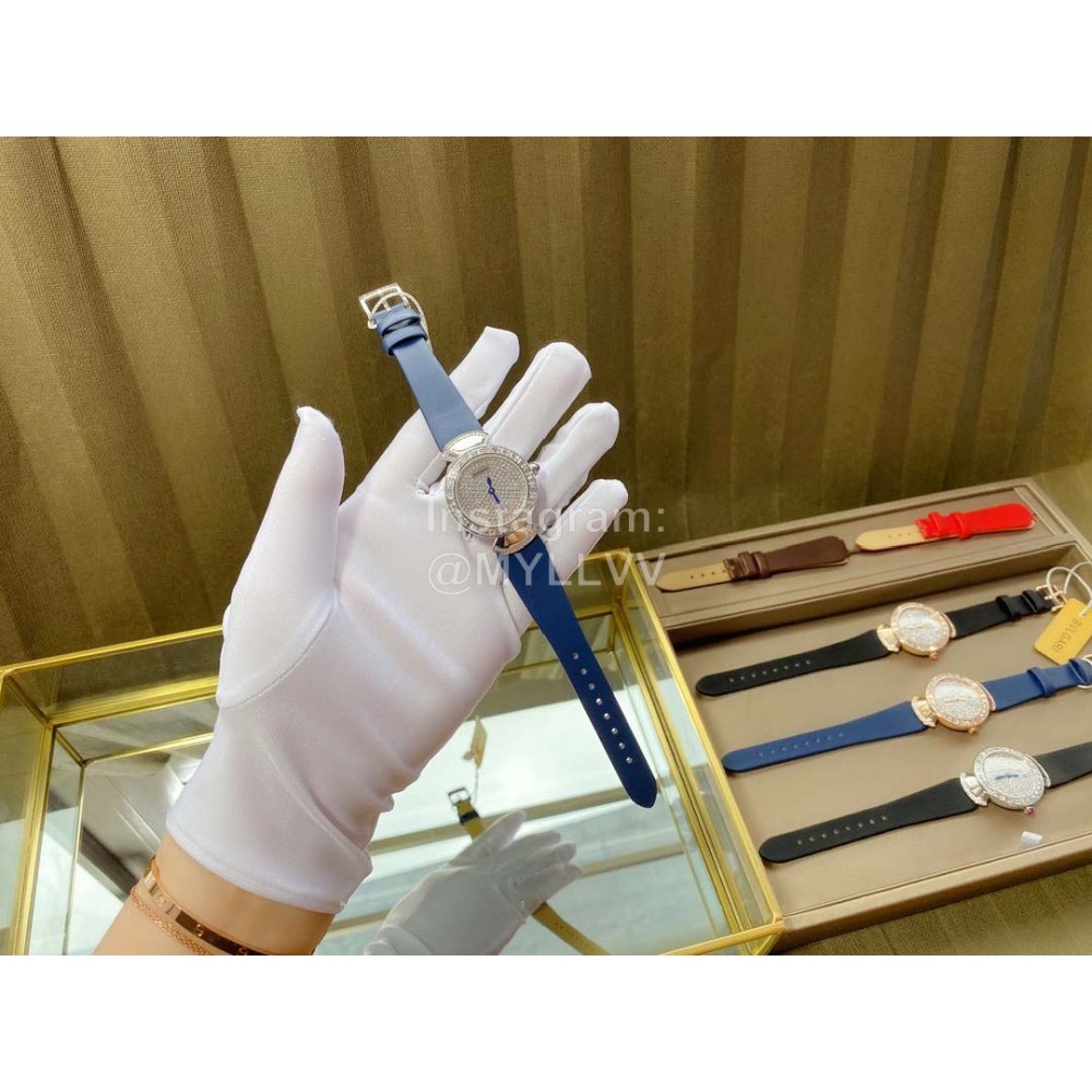 Bvlgari 36mm Diamond Dial Soft Leather Strap Watch For Women