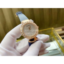 Bvlgari 36mm Diamond Gold Dial Soft Strap Watch For Women Blue