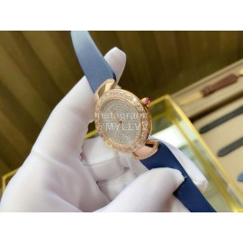 Bvlgari 36mm Diamond Gold Dial Soft Strap Watch For Women Blue