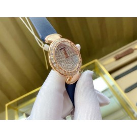 Bvlgari 36mm Diamond Gold Dial Soft Strap Watch For Women Blue