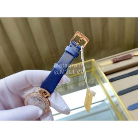 Bvlgari 36mm Diamond Gold Dial Soft Strap Watch For Women Blue