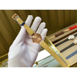 Bvlgari 36mm Diamond Gold Dial Soft Strap Watch For Women Blue