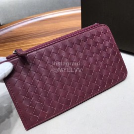 Bottega Veneta Fashion Woven Cowhide Long Zipper Wallet Purplish Red