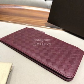 Bottega Veneta Fashion Woven Cowhide Long Zipper Wallet Purplish Red