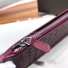 Bottega Veneta Fashion Woven Cowhide Long Zipper Wallet Purplish Red