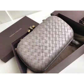 Bottega Veneta Sheepskin Woven Antique Hand Bag Gray