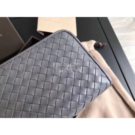 Bottega Veneta Classic Long Soft Leather Zipper Wallet Gray 114076