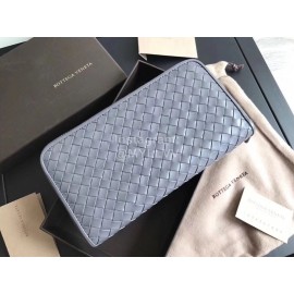 Bottega Veneta Classic Long Soft Leather Zipper Wallet Gray 114076