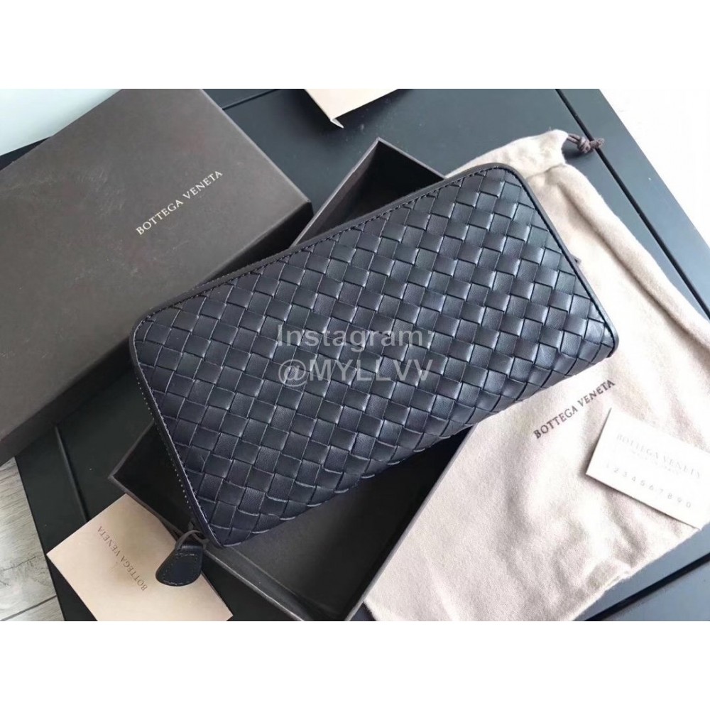 Bottega Veneta Classic Long Soft Leather Zipper Wallet Black 114076
