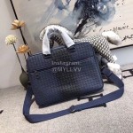 Bottega Veneta New Braided Leather Hand-Held Briefcase Crossbody Bag For Men Blue