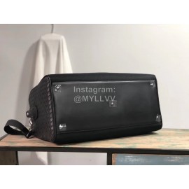 Bottega Veneta Leather Nylon Woven Large Travel Bag Black