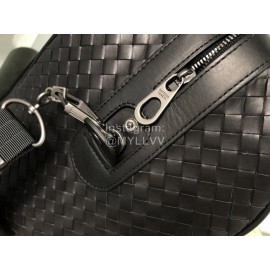Bottega Veneta Leather Nylon Woven Large Travel Bag Black