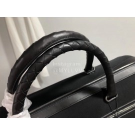 Bottega Veneta Leather Nylon Woven Large Travel Bag Black