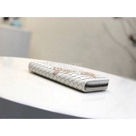 Bottega Veneta Butterfly Design Small Sheepskin Woven Long Zipper Wallet White 114076