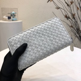 Bottega Veneta Butterfly Design Small Sheepskin Woven Long Zipper Wallet White 114076