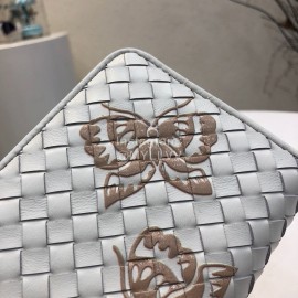 Bottega Veneta Butterfly Design Small Sheepskin Woven Long Zipper Wallet White 114076