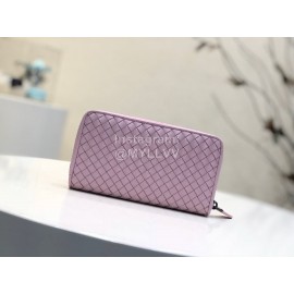 Bottega Veneta Butterfly Design Small Sheepskin Woven Long Zipper Wallet Pink 114076