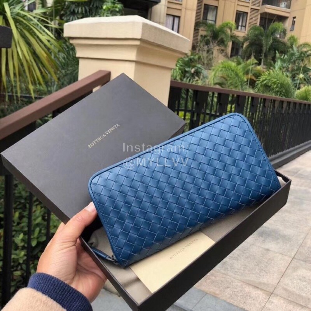 Bottega Veneta Fashion Cowhide Woven Long Wallet Blue 114076
