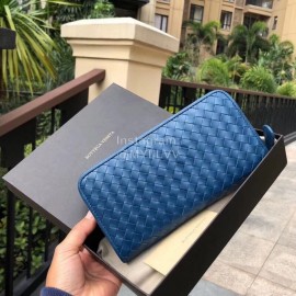 Bottega Veneta Fashion Cowhide Woven Long Wallet Blue 114076