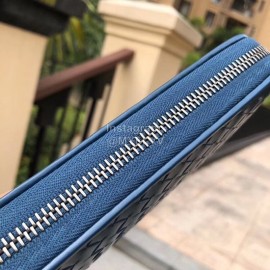 Bottega Veneta Fashion Cowhide Woven Long Wallet Blue 114076