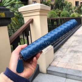 Bottega Veneta Fashion Cowhide Woven Long Wallet Blue 114076