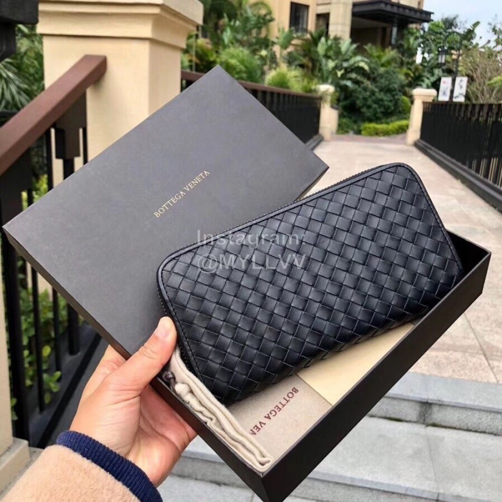 Bottega Veneta Fashion Cowhide Woven Long Wallet Black 114076