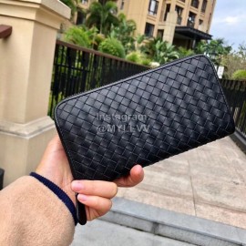 Bottega Veneta Fashion Cowhide Woven Long Wallet Black 114076