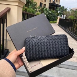 Bottega Veneta Fashion Cowhide Woven Long Wallet Black 114076