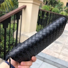 Bottega Veneta Fashion Cowhide Woven Long Wallet Black 114076