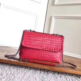 Bottega Veneta Medium Cowhide Woven Messenger Bag Red