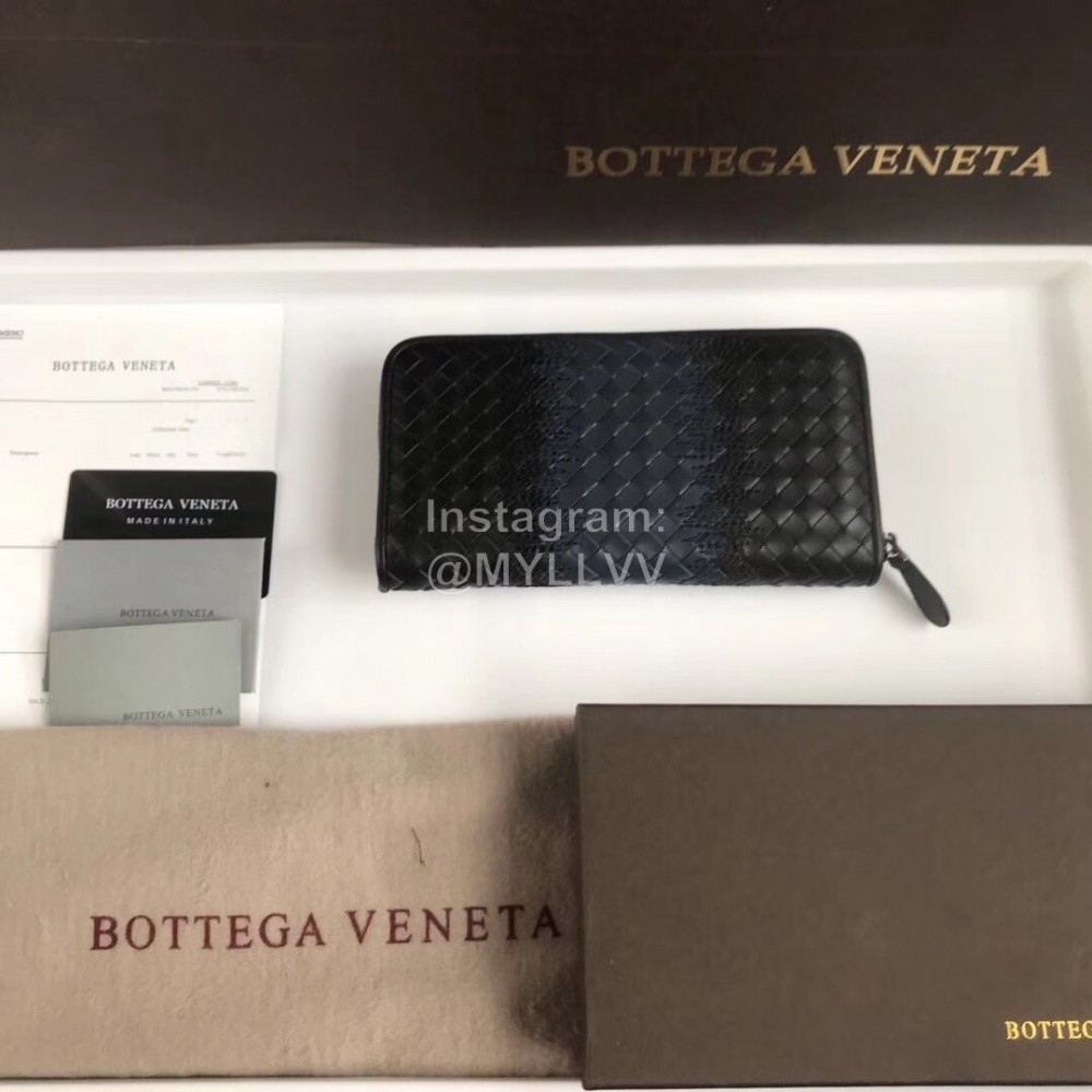 Bottega Veneta New Woven Cowhide Zipper Wallet Black