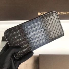Bottega Veneta New Woven Cowhide Zipper Wallet Black