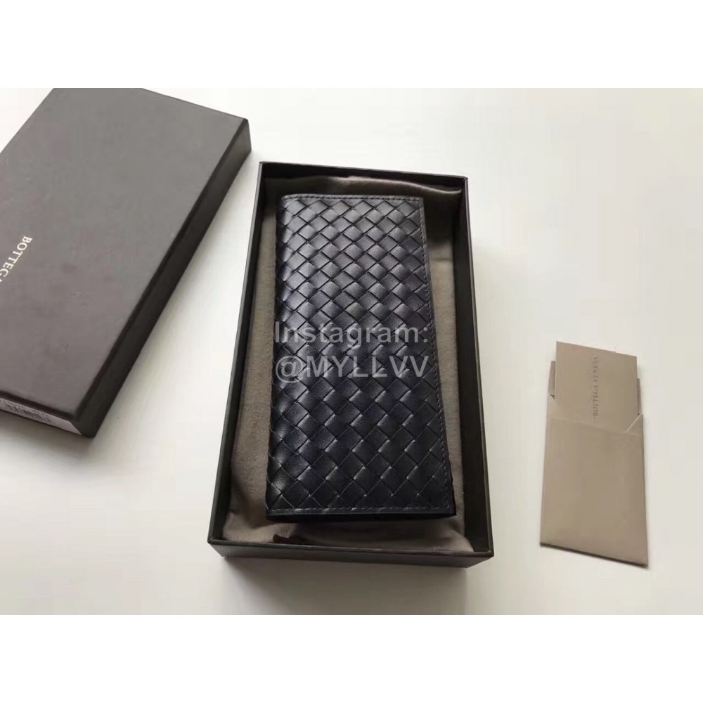 Bottega Veneta Simple Cowhide Woven Long Two Fold Wallet