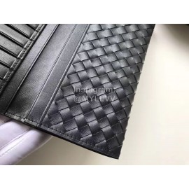 Bottega Veneta Simple Cowhide Woven Long Two Fold Wallet