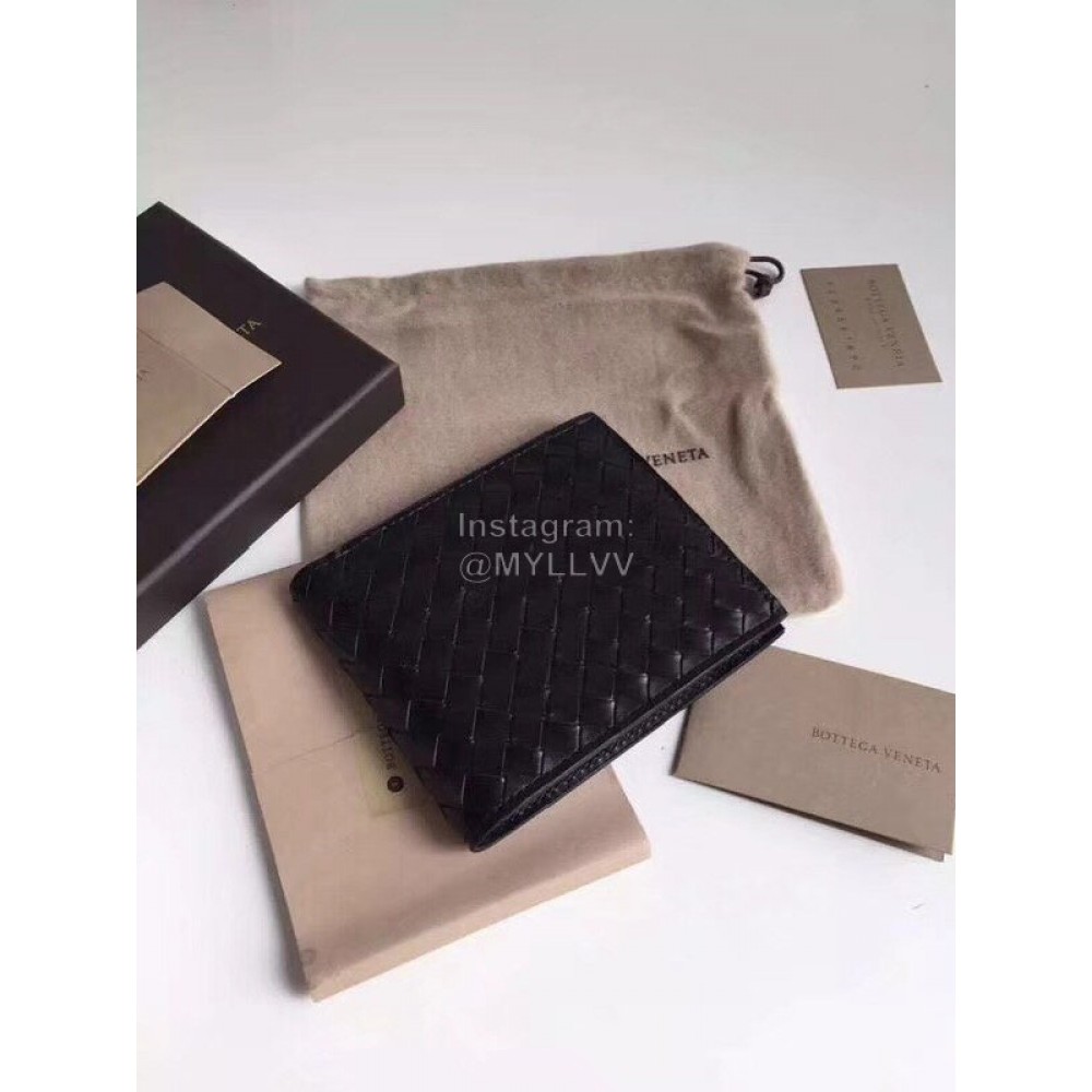 Bottega Veneta Simple Cowhide Woven Short Two Fold Wallet