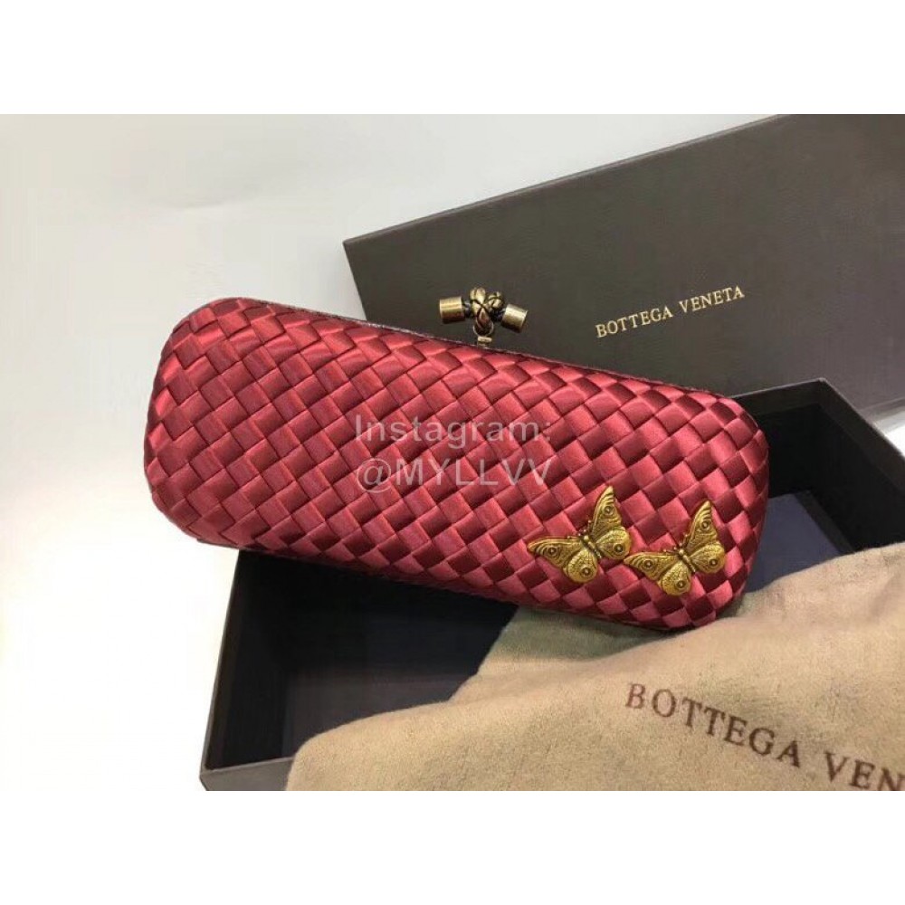 Bottega Veneta Fashion Cowhide Knitting Butterfly Hardware Evening Bag Red