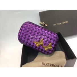 Bottega Veneta Cowhide Knitting Butterfly Hardware Evening Bag Purple