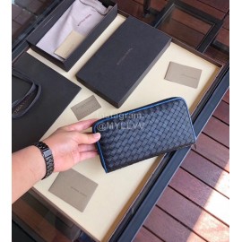 Bottega Veneta Classic Cowhide Woven Long Zipper Wallet Blue 114076