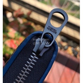 Bottega Veneta Classic Cowhide Woven Long Zipper Wallet Blue 114076