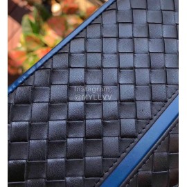 Bottega Veneta Classic Cowhide Woven Long Zipper Wallet Blue 114076