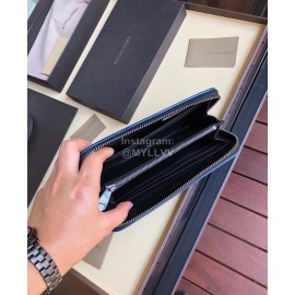 Bottega Veneta Classic Cowhide Woven Long Zipper Wallet Blue 114076