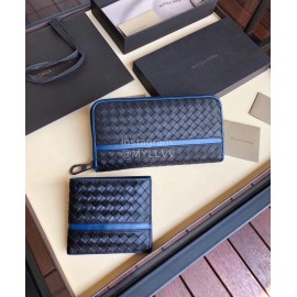 Bottega Veneta Classic Cowhide Woven Long Zipper Wallet Blue 114076