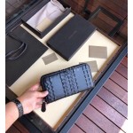 Bottega Veneta Classic Cowhide Woven Long Zipper Wallet Black 114076