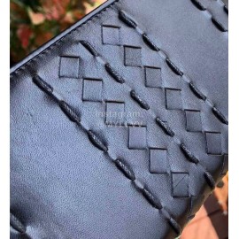 Bottega Veneta Classic Cowhide Woven Long Zipper Wallet Black 114076