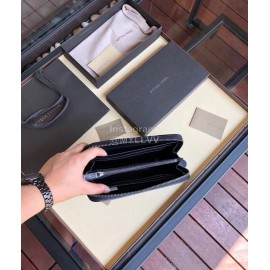 Bottega Veneta Classic Cowhide Woven Long Zipper Wallet Black 114076