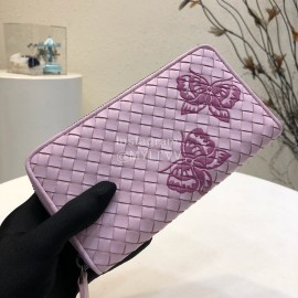 Bottega Veneta Fashionable Lambskin Knitted Butterfly Zipper Purse Pink 114076