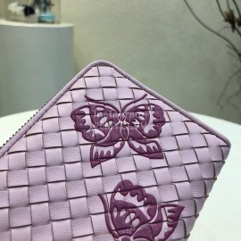 Bottega Veneta Fashionable Lambskin Knitted Butterfly Zipper Purse Pink 114076