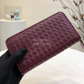 Bottega Veneta Fashionable Lambskin Knitted Butterfly Zipper Purse Wine Red 114077