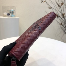 Bottega Veneta Fashionable Lambskin Knitted Butterfly Zipper Purse Wine Red 114077