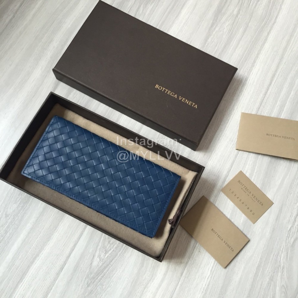 Bottega Veneta Fashion Woven Cowhide Long Folding Suit Clip Blue